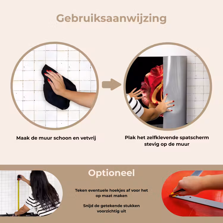 Bloem - Roos - Rood - Zwart keuken achterwand spatscherm klein -gebruiksaanwijzing_NL