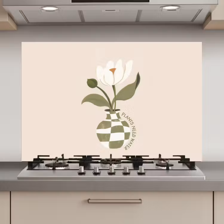 Bloem - Wit - Vaas - Quote keuken achterwand spatscherm klein -3d_website