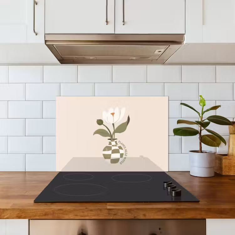 Bloem - Wit - Vaas - Quote keuken achterwand spatscherm klein -sfeer2