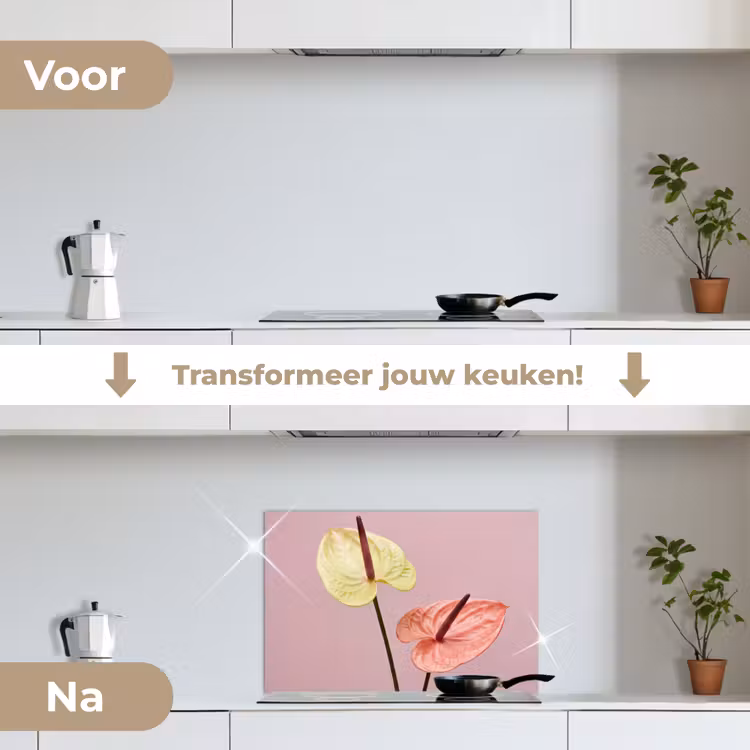 Bloemen - Anthuriums - Geel - Roze keuken achterwand spatscherm klein -voor_na_NL