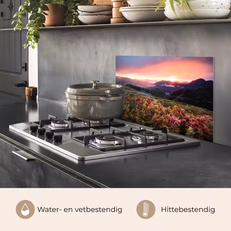 Bloemen - Bergen - Landschap - Nacht - Lucht - Roze keuken achterwand spatscherm klein -usp_NL