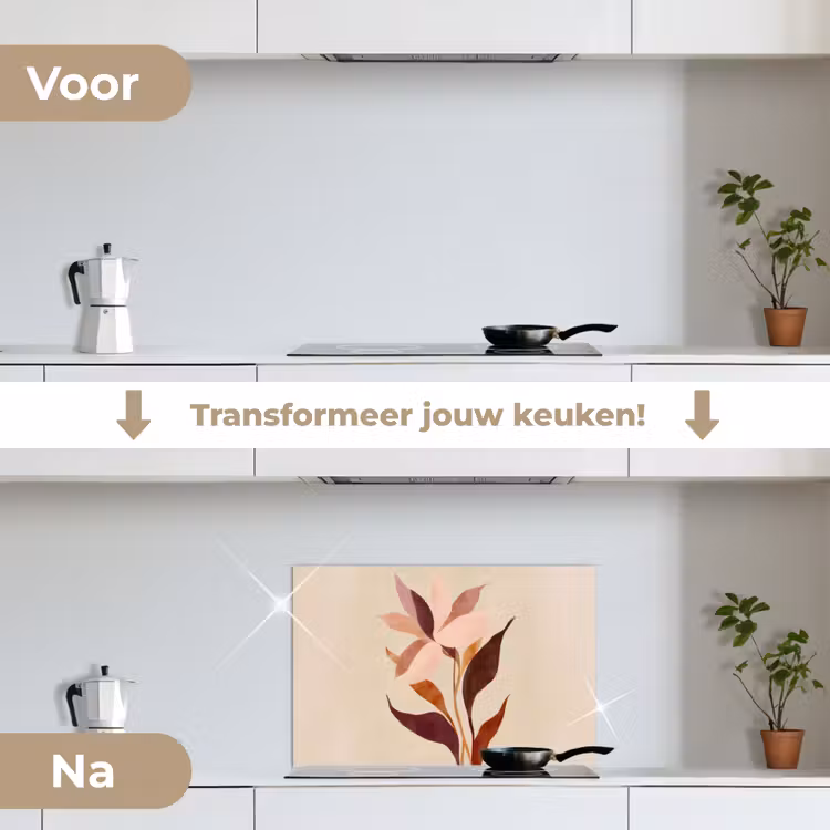 Bloemen - Blaadjes - Minimalistisch - Roze keuken achterwand spatscherm klein -voor_na_NL