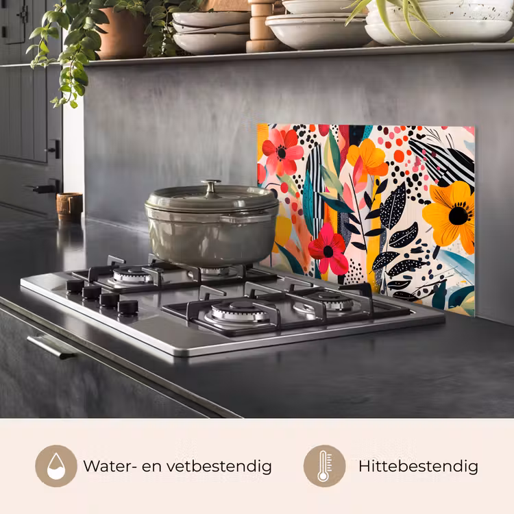 Bloemen - Bladeren - Abstract - Kleurrijk keuken achterwand spatscherm klein -usp_NL