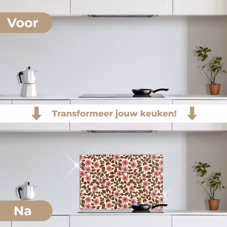 Bloemen - Bladeren - Kleurrijk keuken achterwand spatscherm klein 900 -voor_na_NL