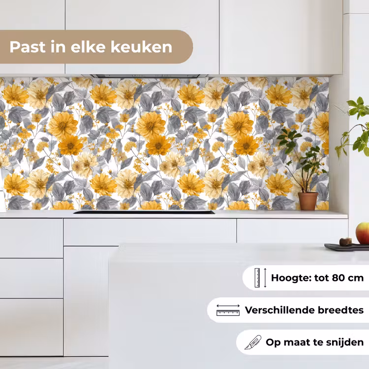 Bloemen - Botanisch - Elegant - Okergeel - Grijs keuken achterwand 2 middel 871 -sfeer4_NL