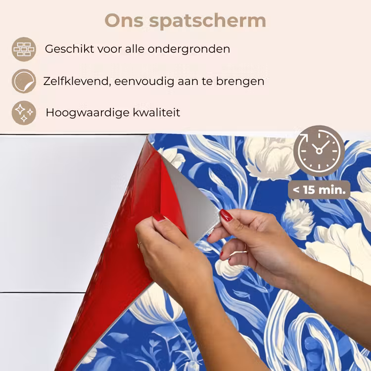 Bloemen - Delfts Blauw - Patroon - Tulp keuken achterwand spatscherm klein -spatscherm_NL