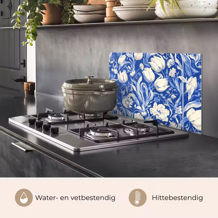 Bloemen - Delfts Blauw - Patroon - Tulp keuken achterwand spatscherm klein -usp_NL