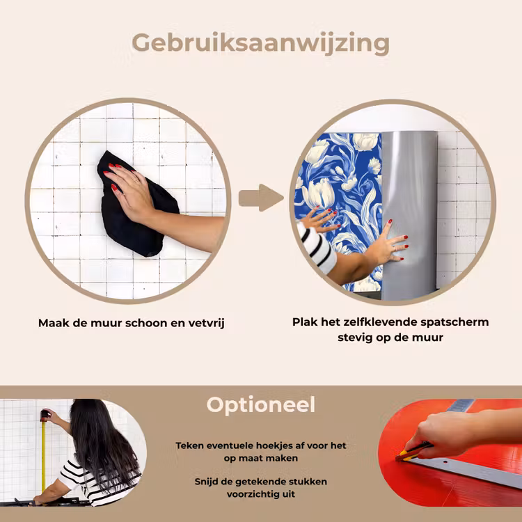 Bloemen - Delfts Blauw - Patroon - Tulp keuken achterwand spatscherm klein -gebruiksaanwijzing_NL