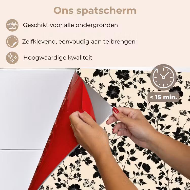 Bloemen - Dessin - Zwart keuken achterwand spatscherm klein 900 -spatscherm_NL