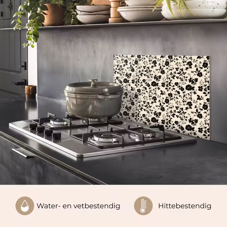 Bloemen - Dessin - Zwart keuken achterwand spatscherm klein 900 -usp_NL