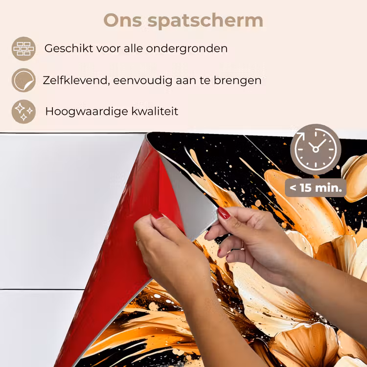 Bloemen - Goud - Graffiti - Zwart - Abstract keuken achterwand spatscherm klein -spatscherm_NL
