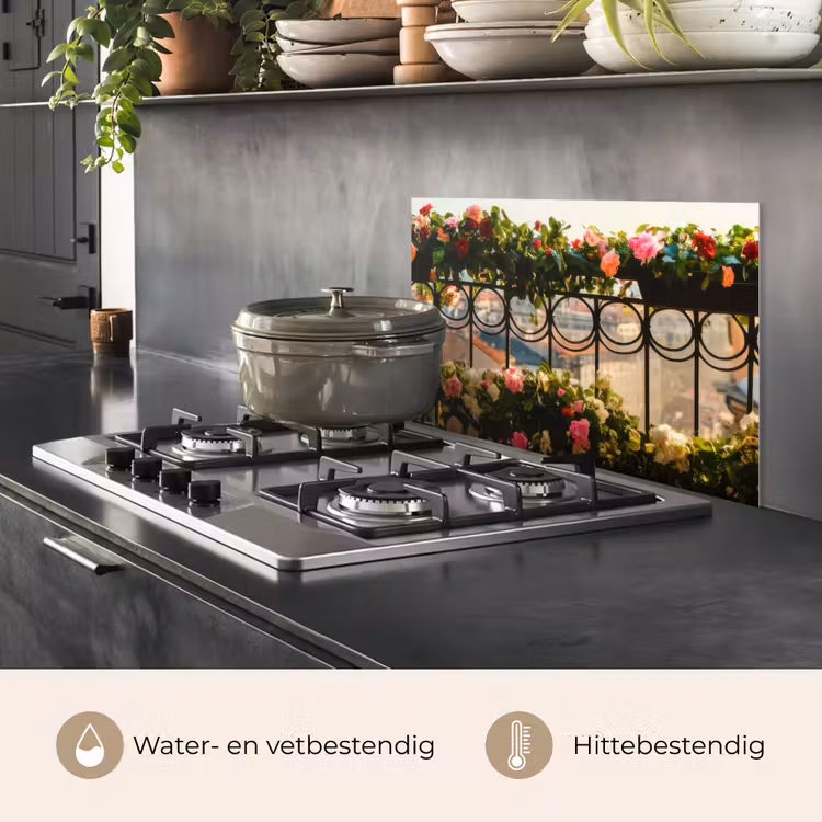 Bloemen - Hek - Stadszicht - Zomer keuken achterwand spatscherm klein -usp_NL