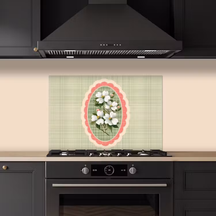 Bloemen - Illustratie - Geruit - Groen keuken achterwand spatscherm klein -sfeer1