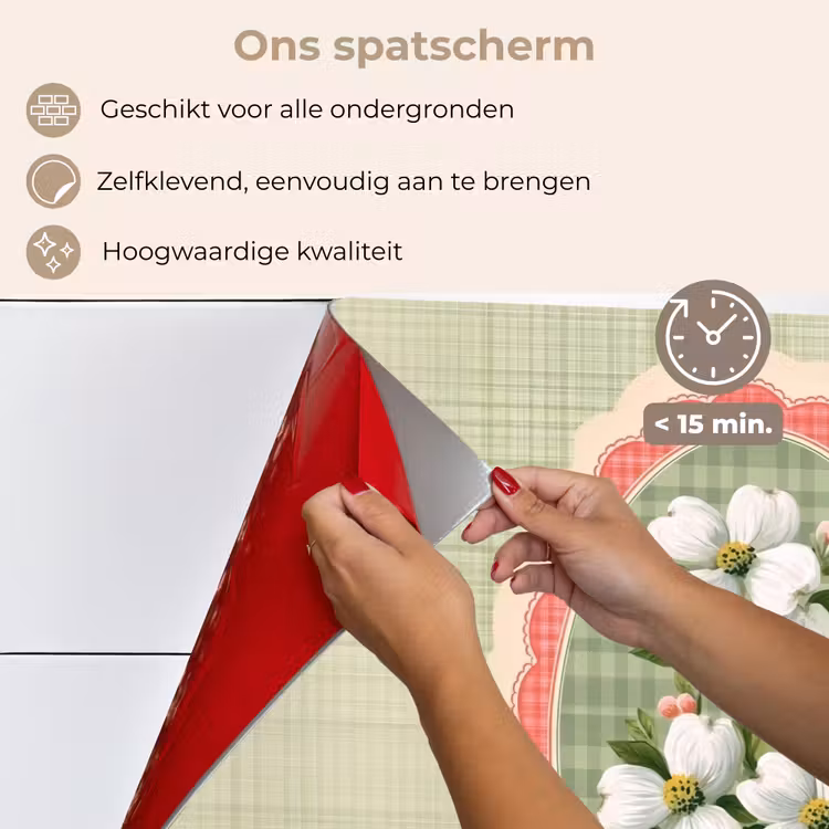 Bloemen - Illustratie - Geruit - Groen keuken achterwand spatscherm klein -spatscherm_NL