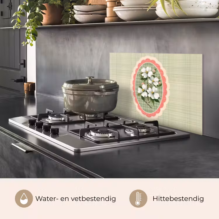 Bloemen - Illustratie - Geruit - Groen keuken achterwand spatscherm klein -usp_NL