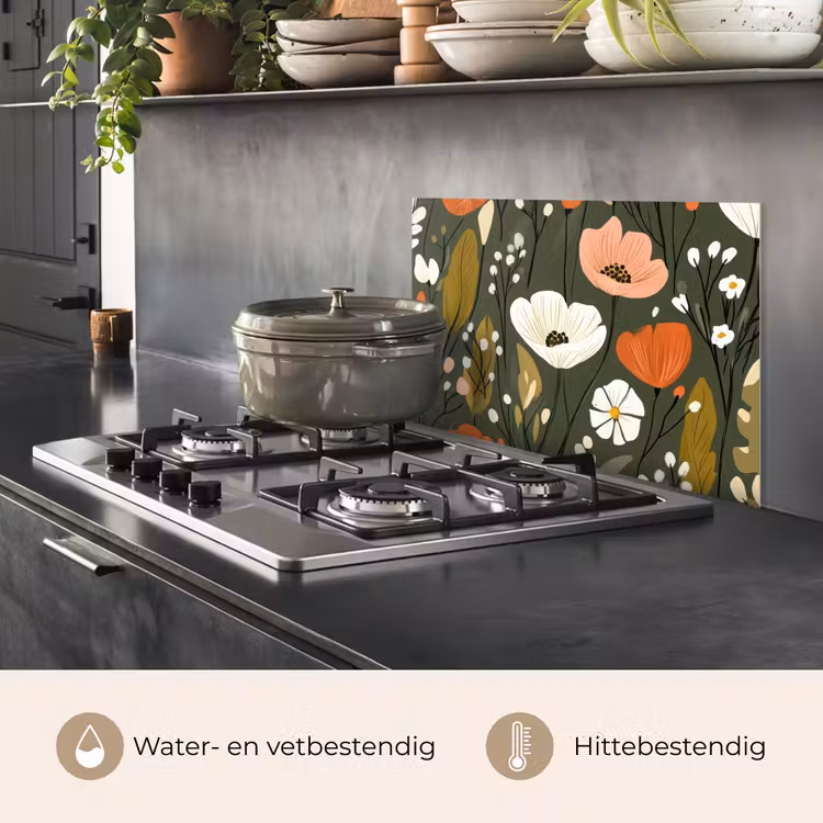 Bloemen - Illustratie - Groen keuken achterwand spatscherm klein -usp_NL