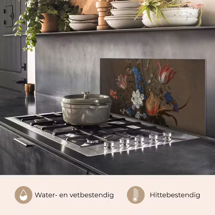 Bloemen in een Wan-Li vaas en schelpen - Schilderij van Balthasar van der Ast keuken achterwand spatscherm middel -usp_NL