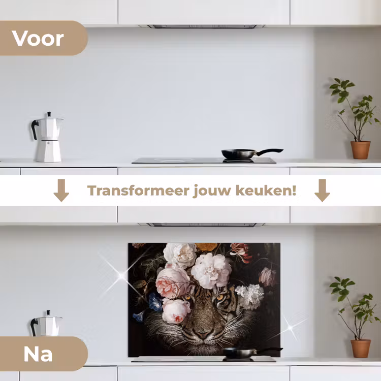 Bloemen - Jan Davidsz de Heem - Tijger - Schilderij - Stilleven - Oude meesters keuken achterwand spatscherm middel -voor_na_NL