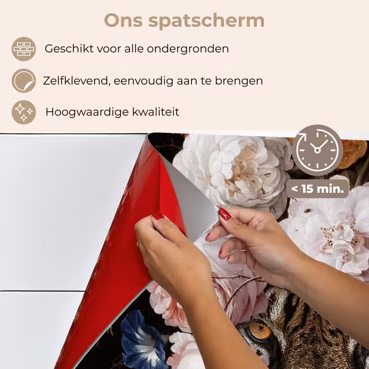 Bloemen - Jan Davidsz de Heem - Tijger - Schilderij - Stilleven - Oude meesters keuken achterwand spatscherm middel -spatscherm_NL