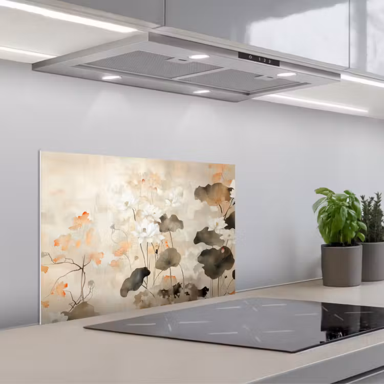 Bloemen - Japandi - Wabi sabi keuken achterwand spatscherm klein -3d_schuin