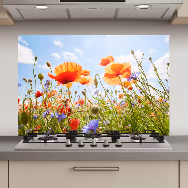 Bloemen - Klaproos - Lente - Natuur - Rood - Blauw keuken achterwand spatscherm klein -3d_website