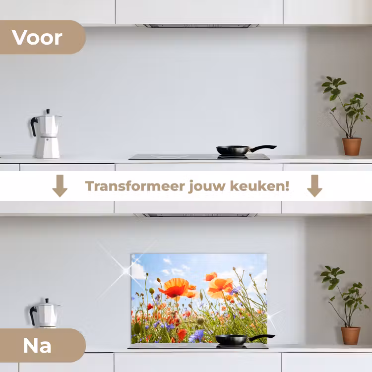Bloemen - Klaproos - Lente - Natuur - Rood - Blauw keuken achterwand spatscherm klein -voor_na_NL