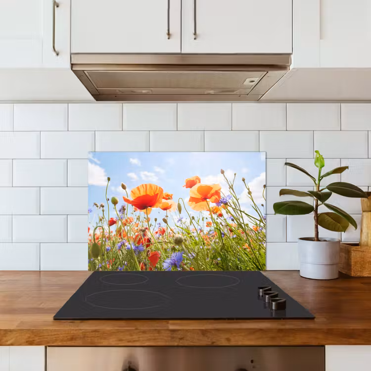 Bloemen - Klaproos - Lente - Natuur - Rood - Blauw keuken achterwand spatscherm klein -sfeer2