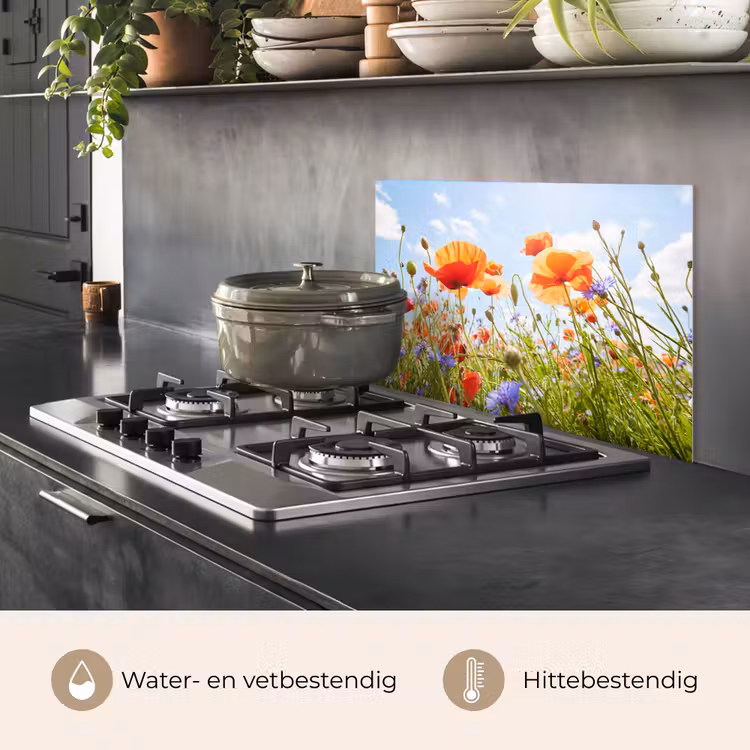 Bloemen - Klaproos - Lente - Natuur - Rood - Blauw keuken achterwand spatscherm klein -usp_NL