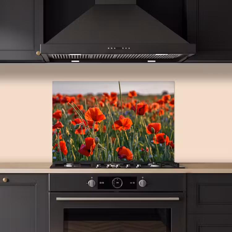 Bloemen - Klaprozen - Natuur - Rood keuken achterwand spatscherm klein -sfeer1