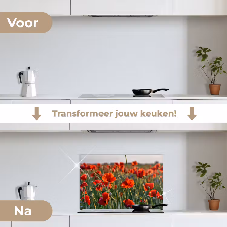 Bloemen - Klaprozen - Natuur - Rood keuken achterwand spatscherm klein -voor_na_NL