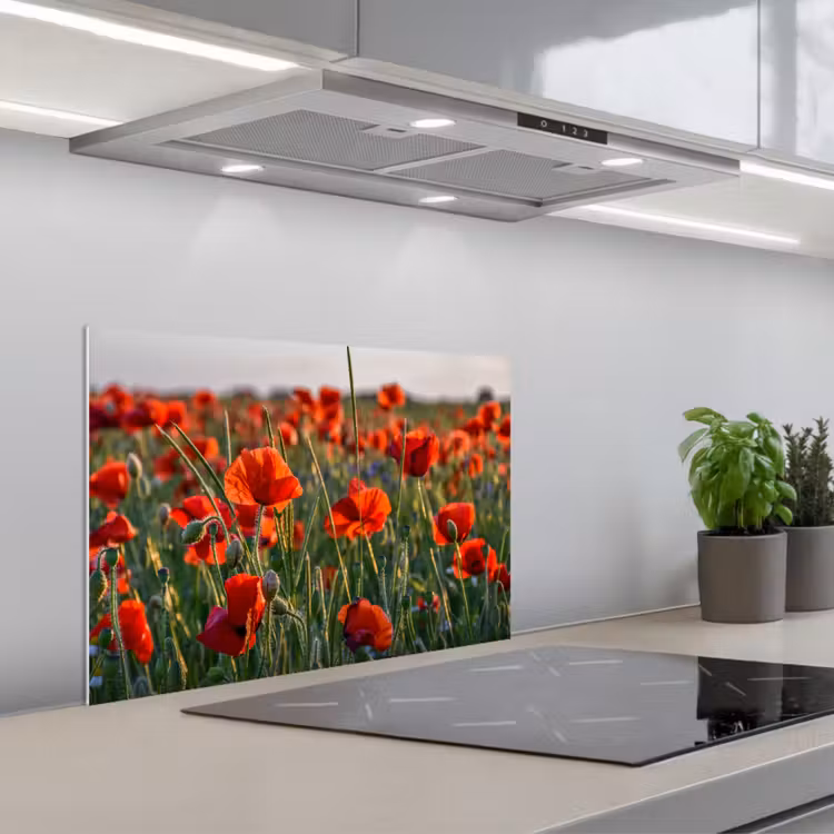 Bloemen - Klaprozen - Natuur - Rood keuken achterwand spatscherm klein -3d_schuin