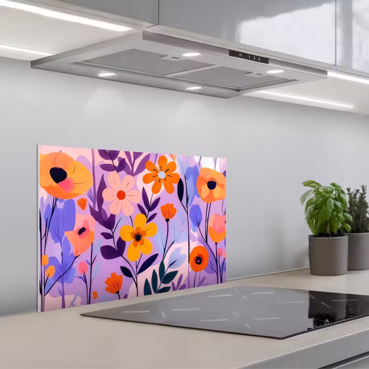 Bloemen - Kleurrijk - Bladeren keuken achterwand spatscherm klein -3d_schuin