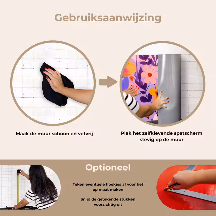 Bloemen - Kleurrijk - Bladeren keuken achterwand spatscherm klein -gebruiksaanwijzing_NL