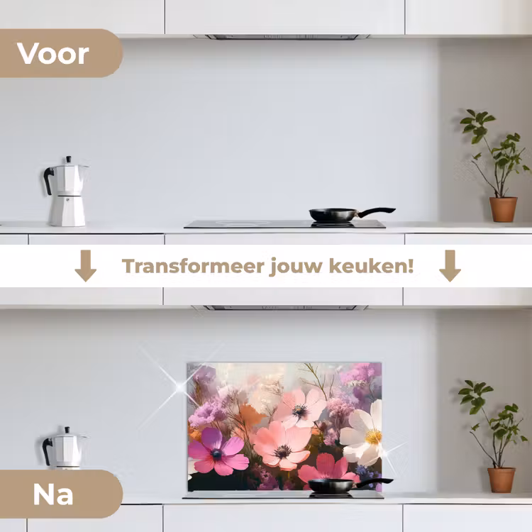 Bloemen - Kleurrijk - Bloei keuken achterwand spatscherm klein -voor_na_NL