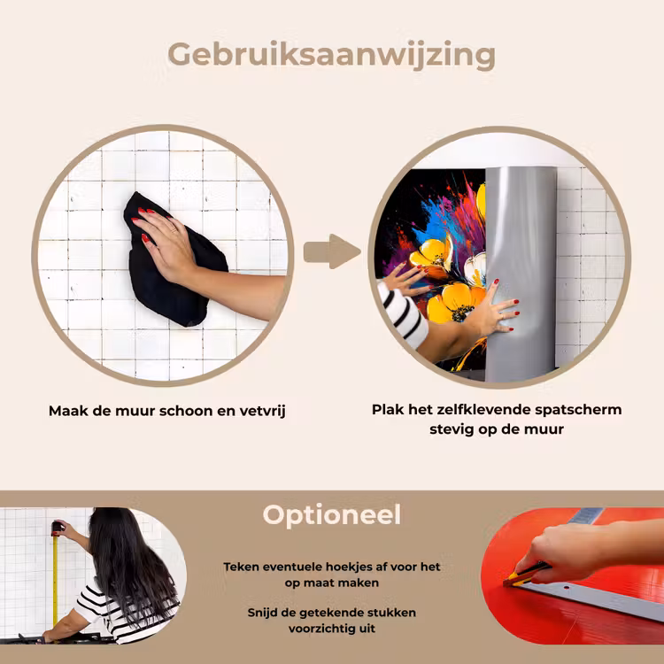 Bloemen - Kleurrijk - Graffiti - Modern - Boeket keuken achterwand spatscherm klein -gebruiksaanwijzing_NL