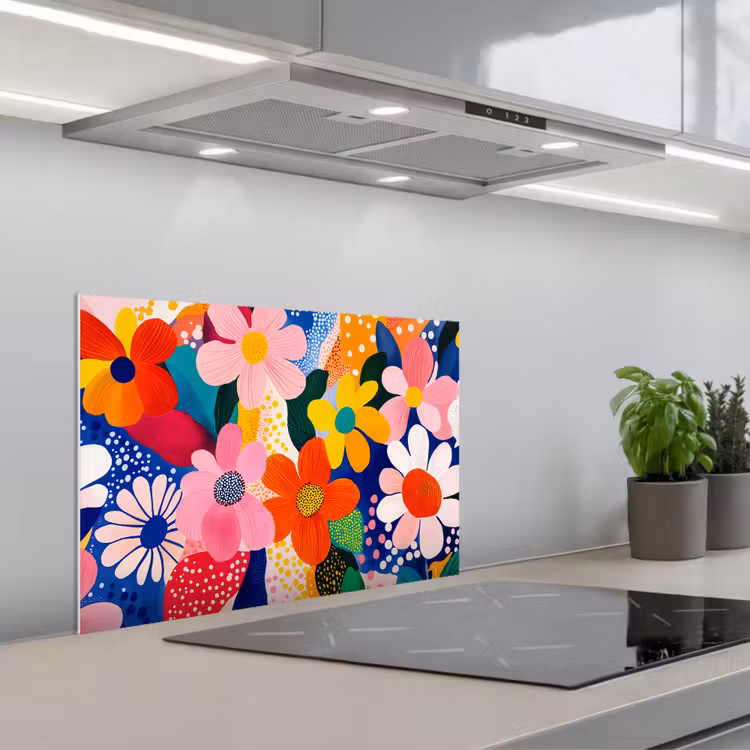 Bloemen - Kleurrijk - Stippen keuken achterwand spatscherm klein -3d_schuin
