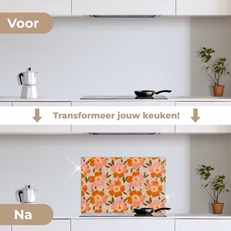 Bloemen - Motief - Retro keuken achterwand spatscherm klein 900 -voor_na_NL