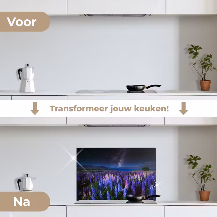 Bloemen - Nacht - Lupine - Sterrenhemel - Paars - Natuur keuken achterwand spatscherm klein -voor_na_NL
