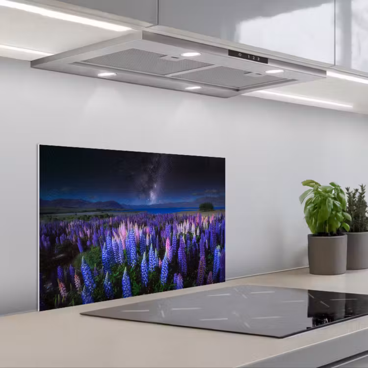 Bloemen - Nacht - Lupine - Sterrenhemel - Paars - Natuur keuken achterwand spatscherm klein -3d_schuin