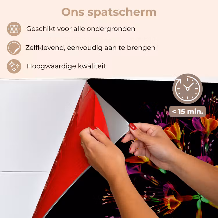 Bloemen - Oranje - Roze - Zwart keuken achterwand spatscherm klein -spatscherm_NL