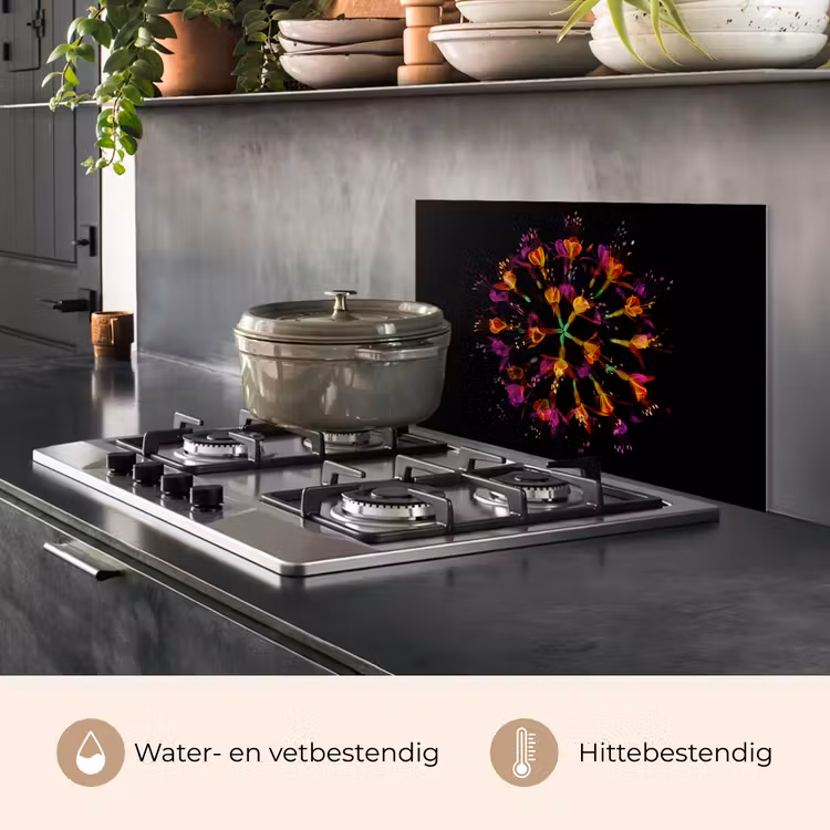 Bloemen - Oranje - Roze - Zwart keuken achterwand spatscherm klein -usp_NL