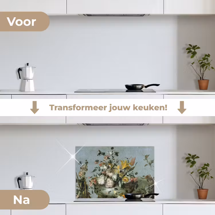 Bloemen - Oude Meesters - Olieverf keuken achterwand spatscherm klein -voor_na_NL