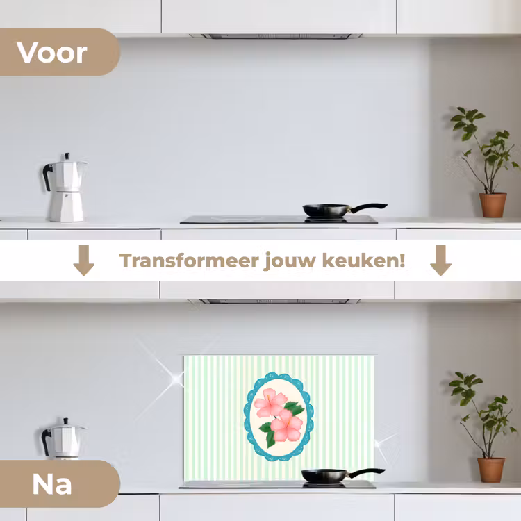 Bloemen - Ovaal - Strepen - Groen keuken achterwand spatscherm klein -voor_na_NL