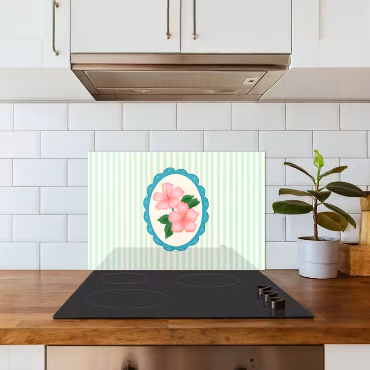 Bloemen - Ovaal - Strepen - Groen keuken achterwand spatscherm klein -sfeer2