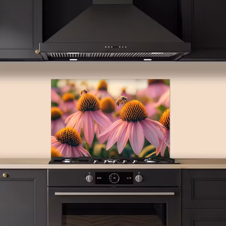 Bloemen - Paars - Bijen keuken achterwand spatscherm klein -sfeer1
