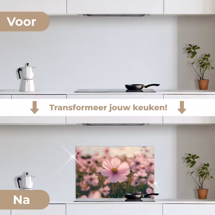 Bloemen - Paars - Wazig keuken achterwand spatscherm klein -voor_na_NL