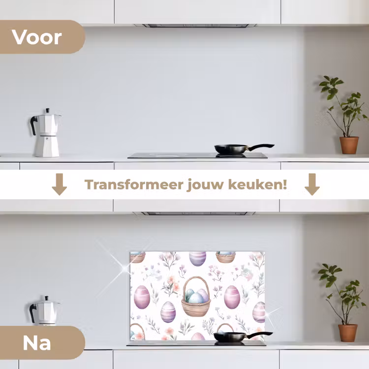 Bloemen - Paaseieren - Patroon keuken achterwand spatscherm klein -voor_na_NL