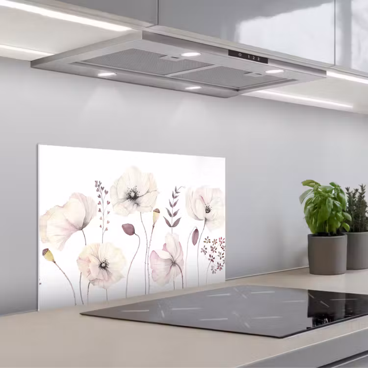 Bloemen - Pastel - Planten - Wit keuken achterwand spatscherm klein -3d_schuin