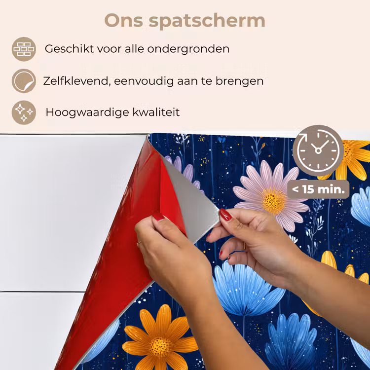 Bloemen - Patroon - Blauw - Contrast keuken achterwand spatscherm klein -spatscherm_NL