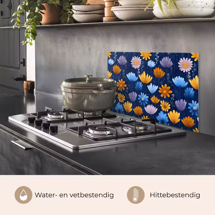 Bloemen - Patroon - Blauw - Contrast keuken achterwand spatscherm klein -usp_NL